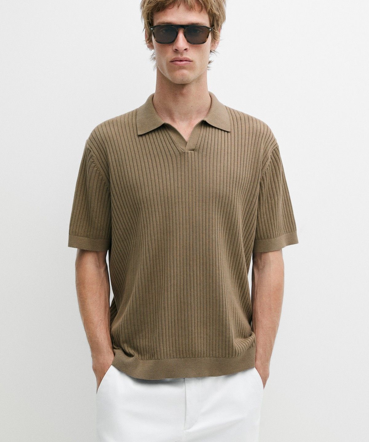마시모두띠(MASSIMO DUTTI) 100% 코튼 골지 니트 폴로 셔츠