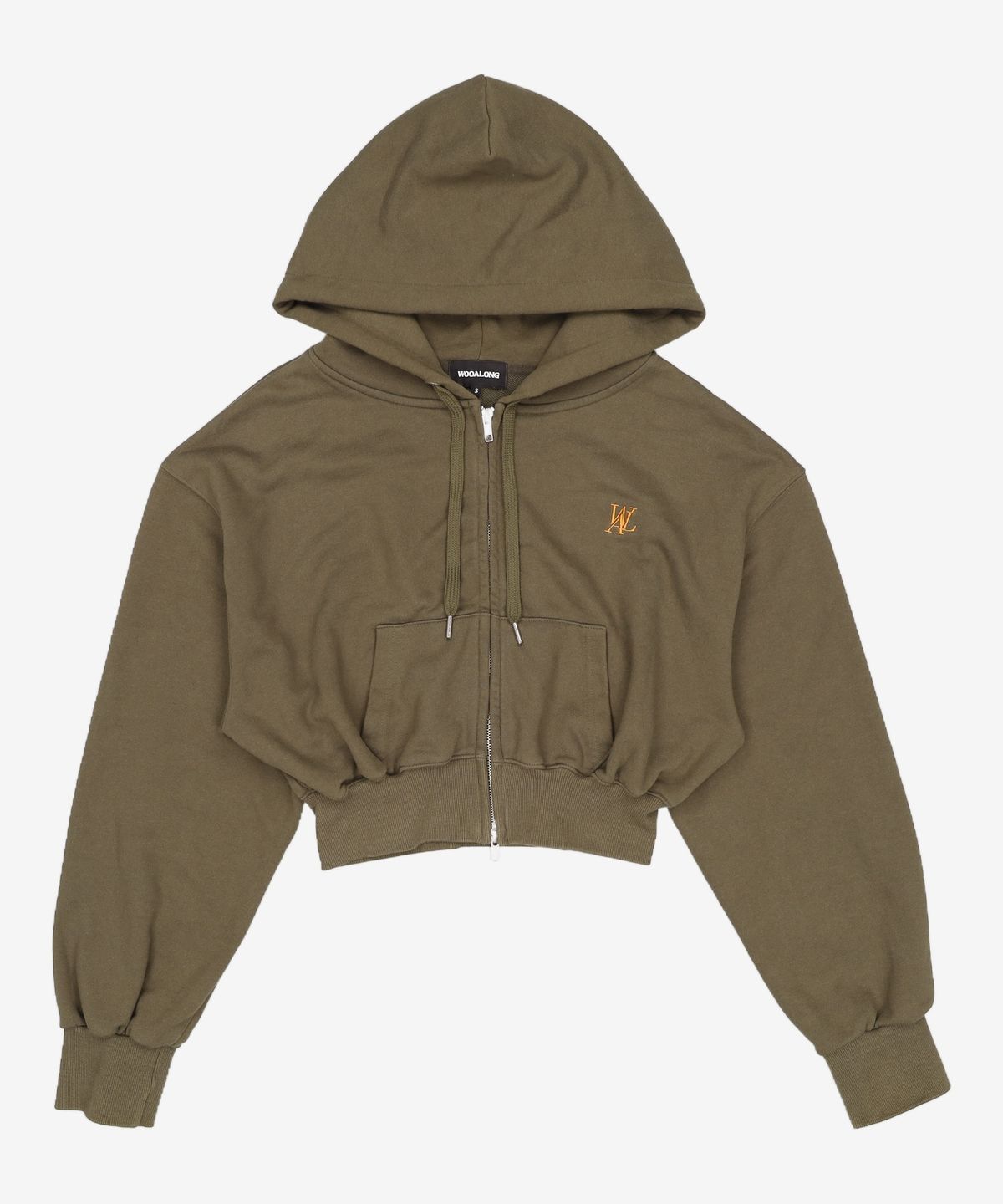 우알롱(WOOALONG) WAL signature crop hood zip-up - KHAKI S