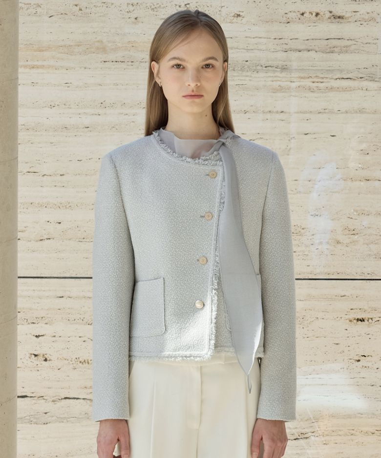 Tweed Minimal Jacket_Blue Gray