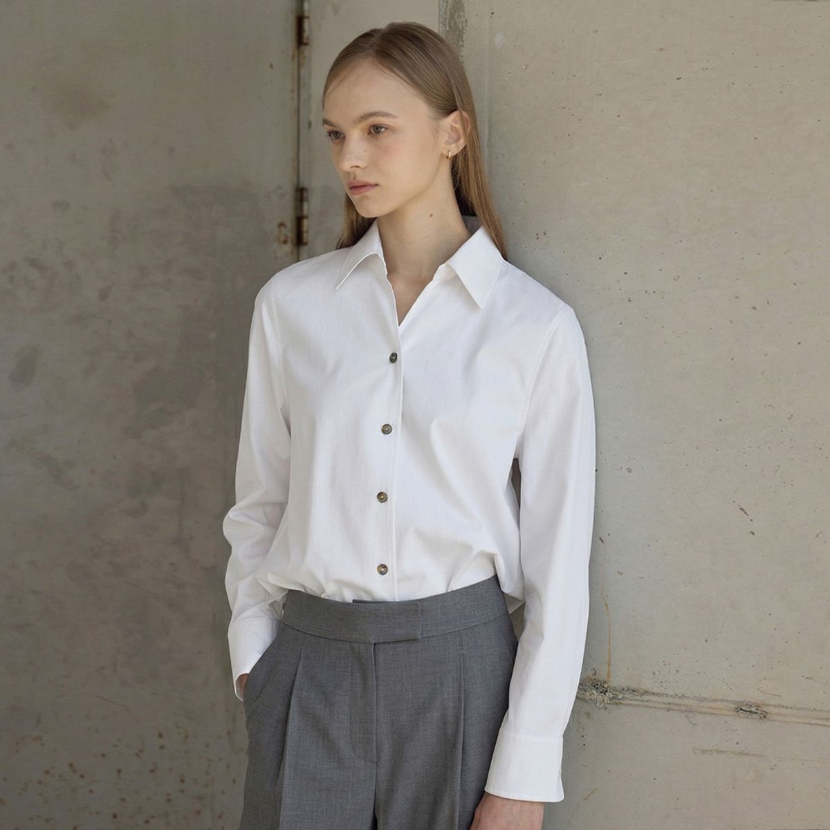 히이크(HYYK) Minimal Stretch Shirts Blouse_White