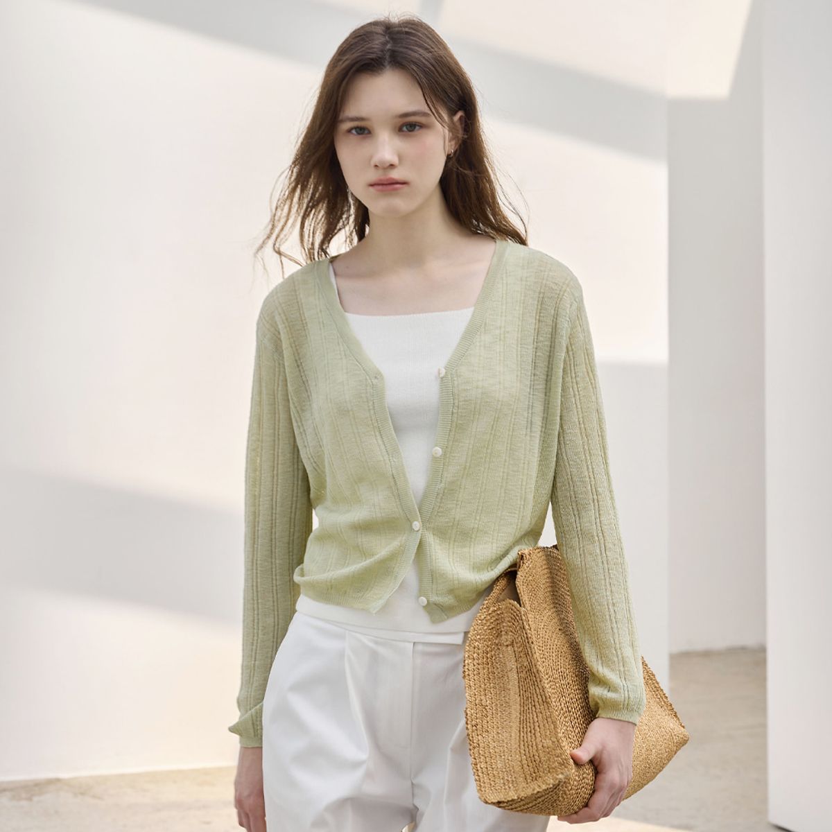 히이크(HYYK) Viscose Sheer Cardigan_Lime