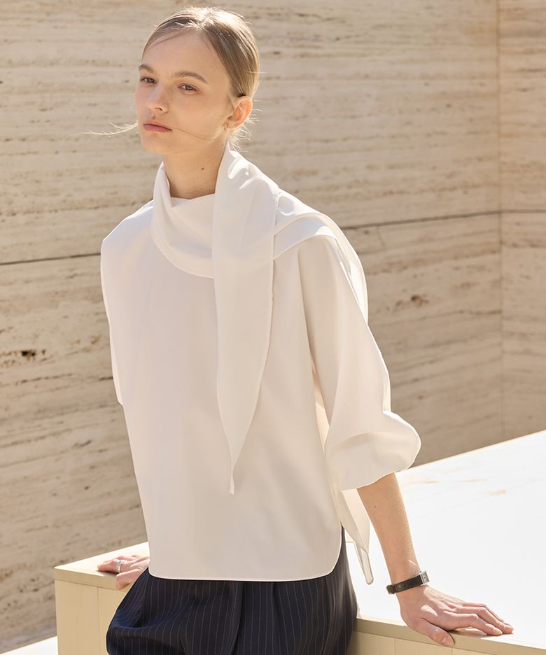 Scarf Drape Blouse_Ivory
