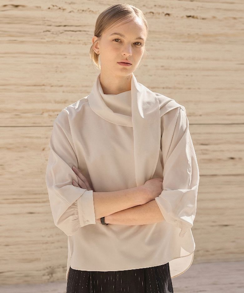 Scarf Drape Blouse_Beige