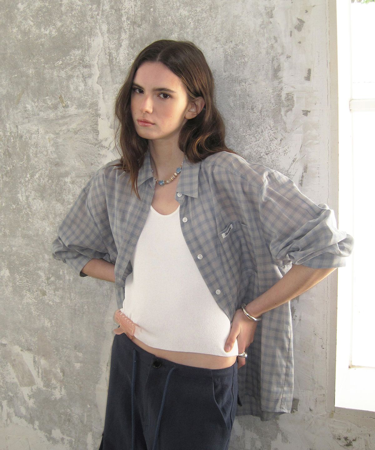 어패럴아카이브(APPAREL ARCHIVE) Orbit check shirt - Skyblue