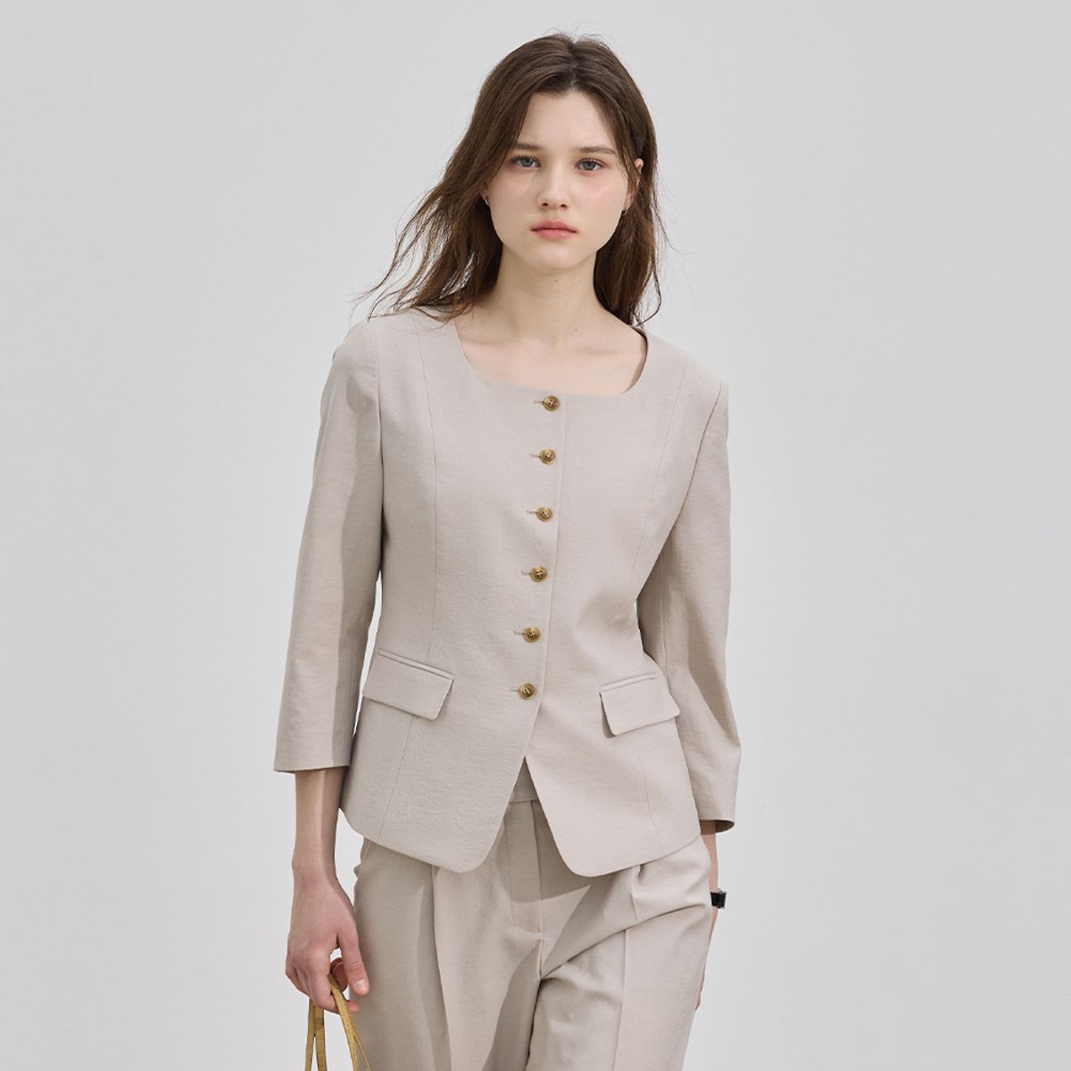 히이크(HYYK) Minimal Button Jacket_Cream Beige
