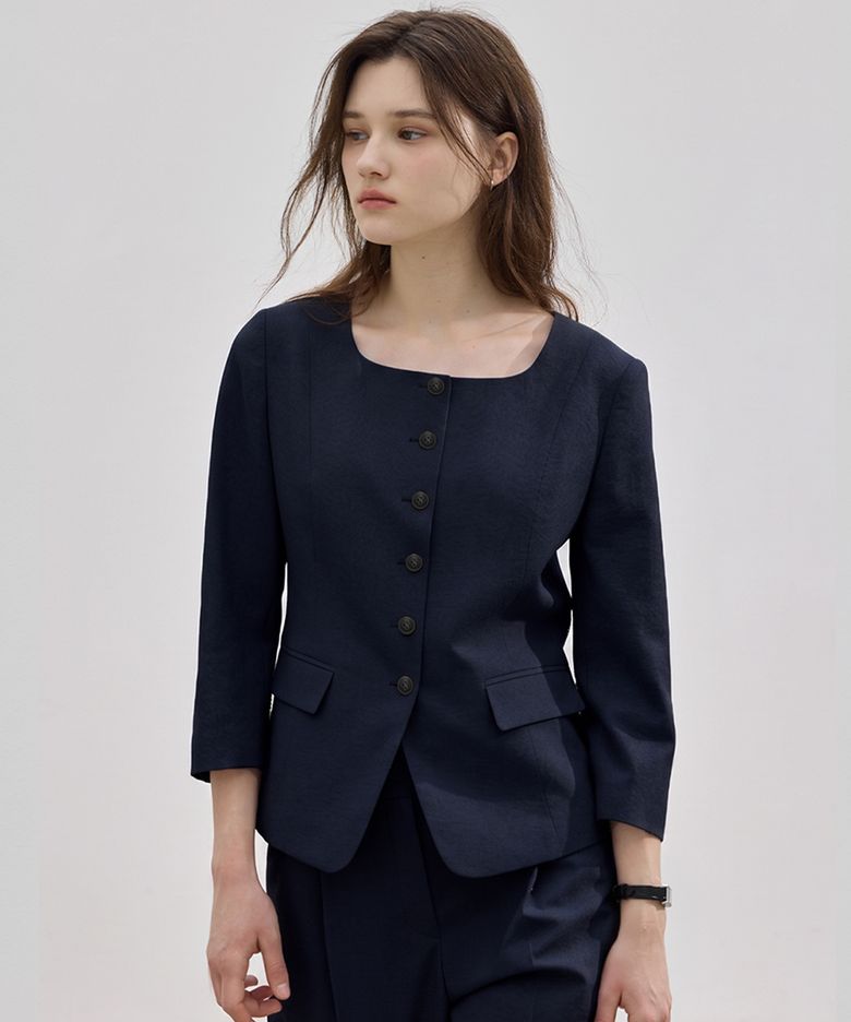 Minimal Button Jacket_Navy