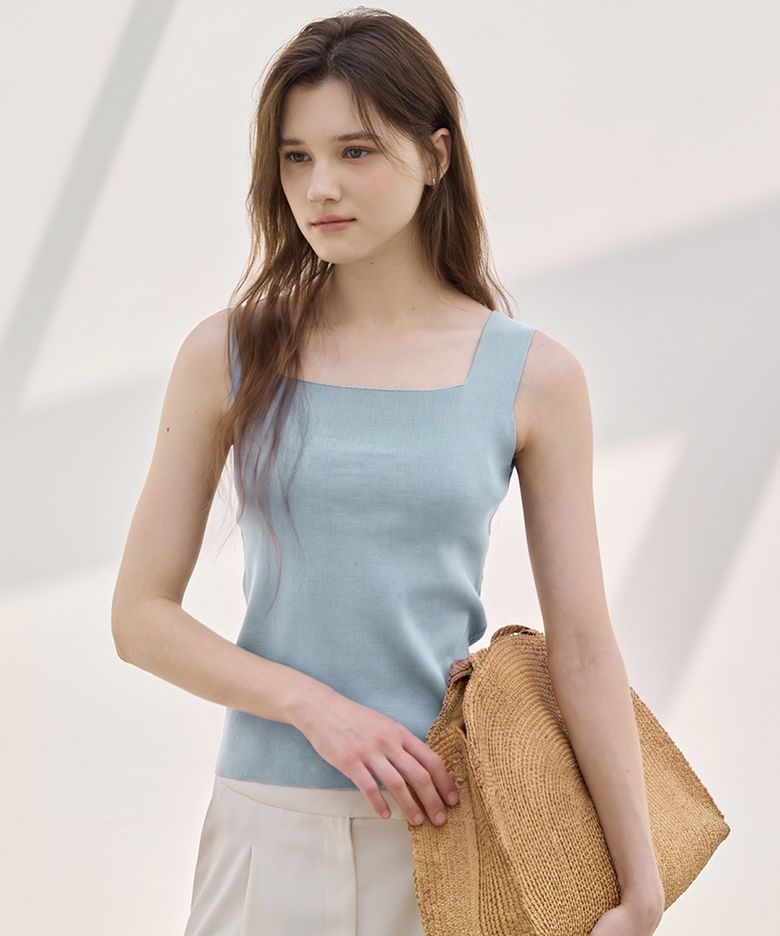 Classic Square Neck Knit Top_Ash Mint