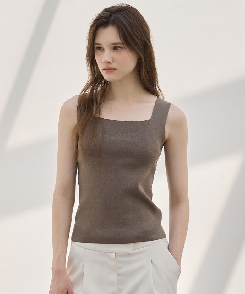 Classic Square Neck Knit Top_Mocha Brown