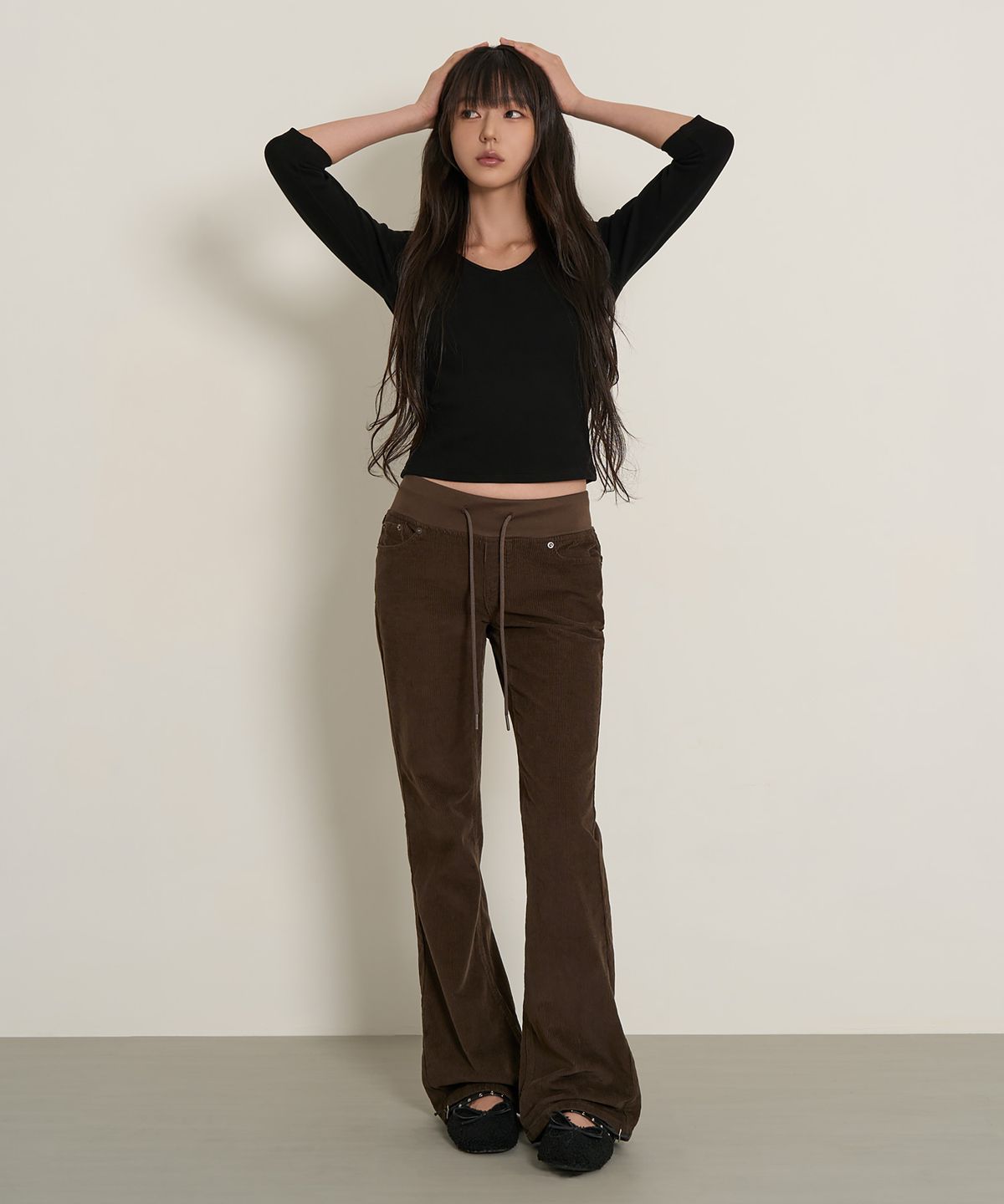 페플리(PEPLEE) Banding Corduroy Boots Cut Pants (Brown)