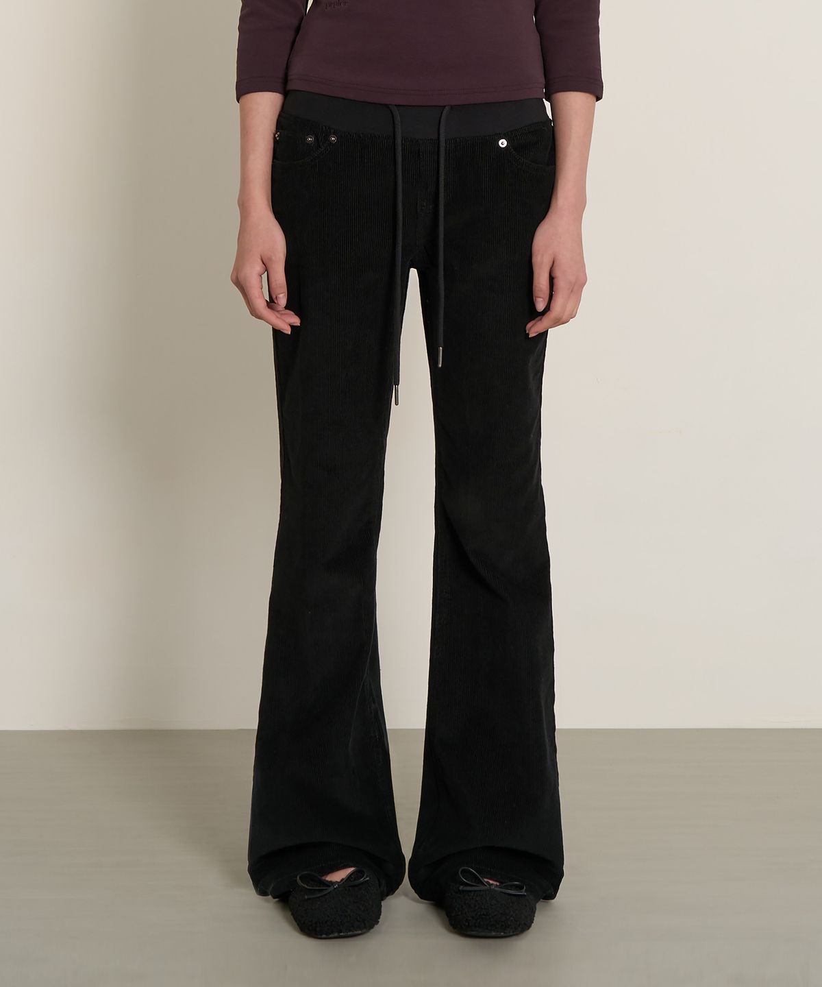 페플리(PEPLEE) Banding Corduroy Boots Cut Pants (Black)