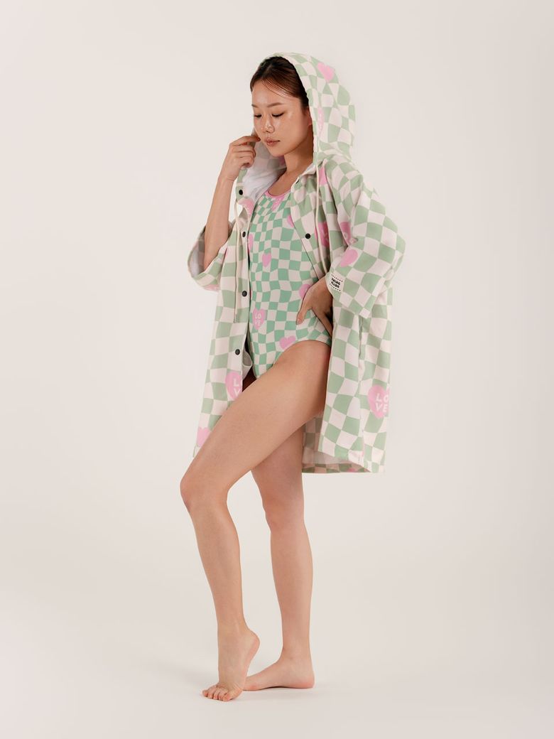 비치웨어 숏 로브 하트 핑크 타월로브