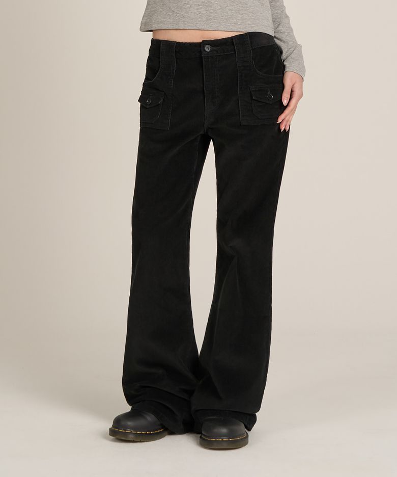 Corduroy Mini Pocket Boots Cut Pants (Black)
