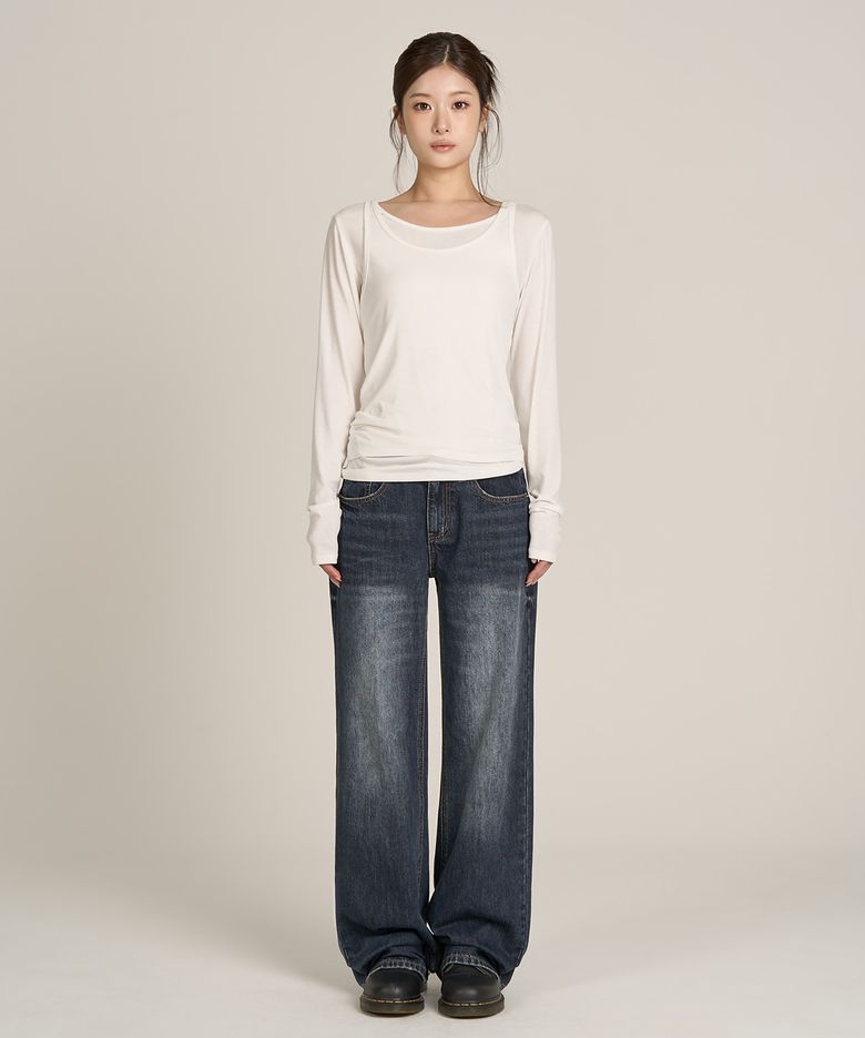 Low Rise Straight Denim Pants (Deep Blue)