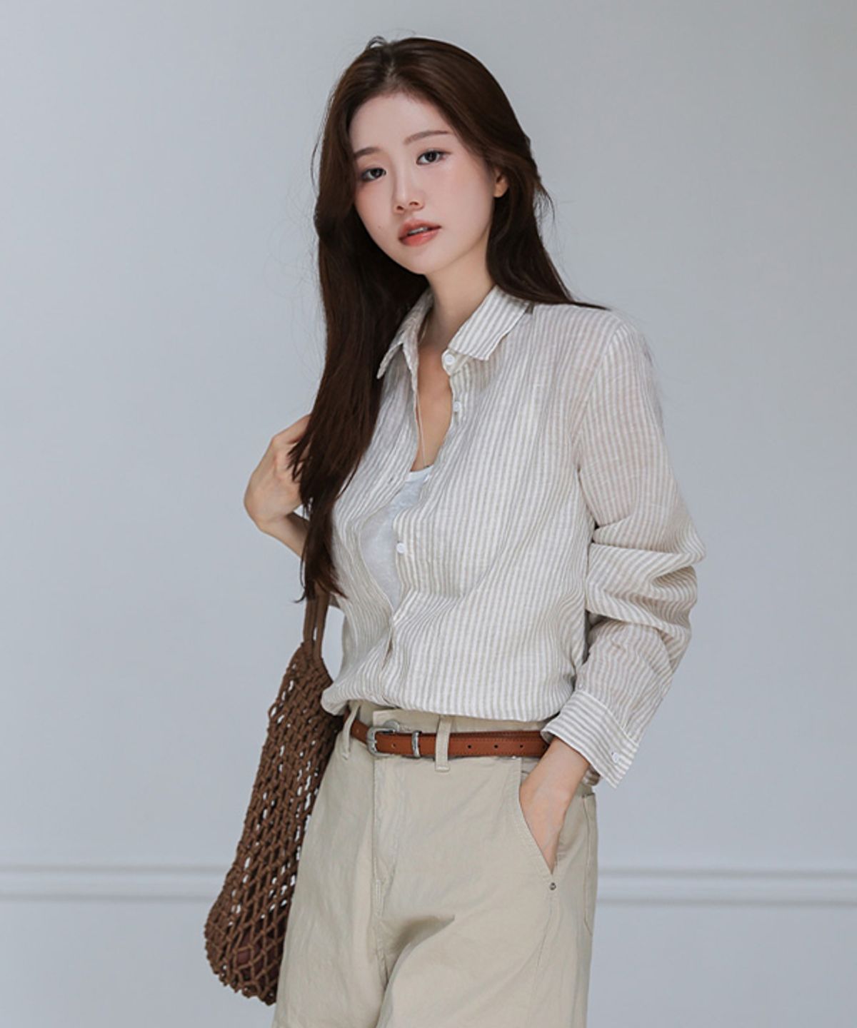 프렌치시크(FRENCHCHIC) 브레아 스트라이프 린넨 셔츠_F6H489TS