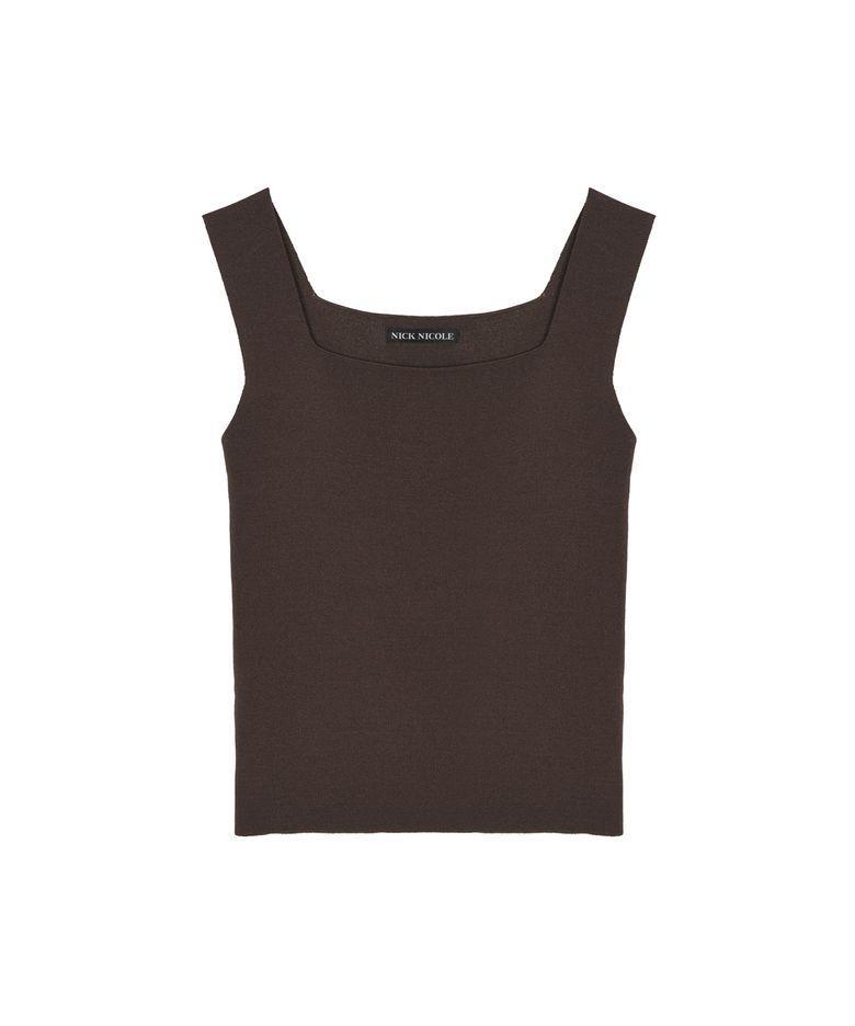 SQUARE NECK KNIT SLEEVELESS_BROWN