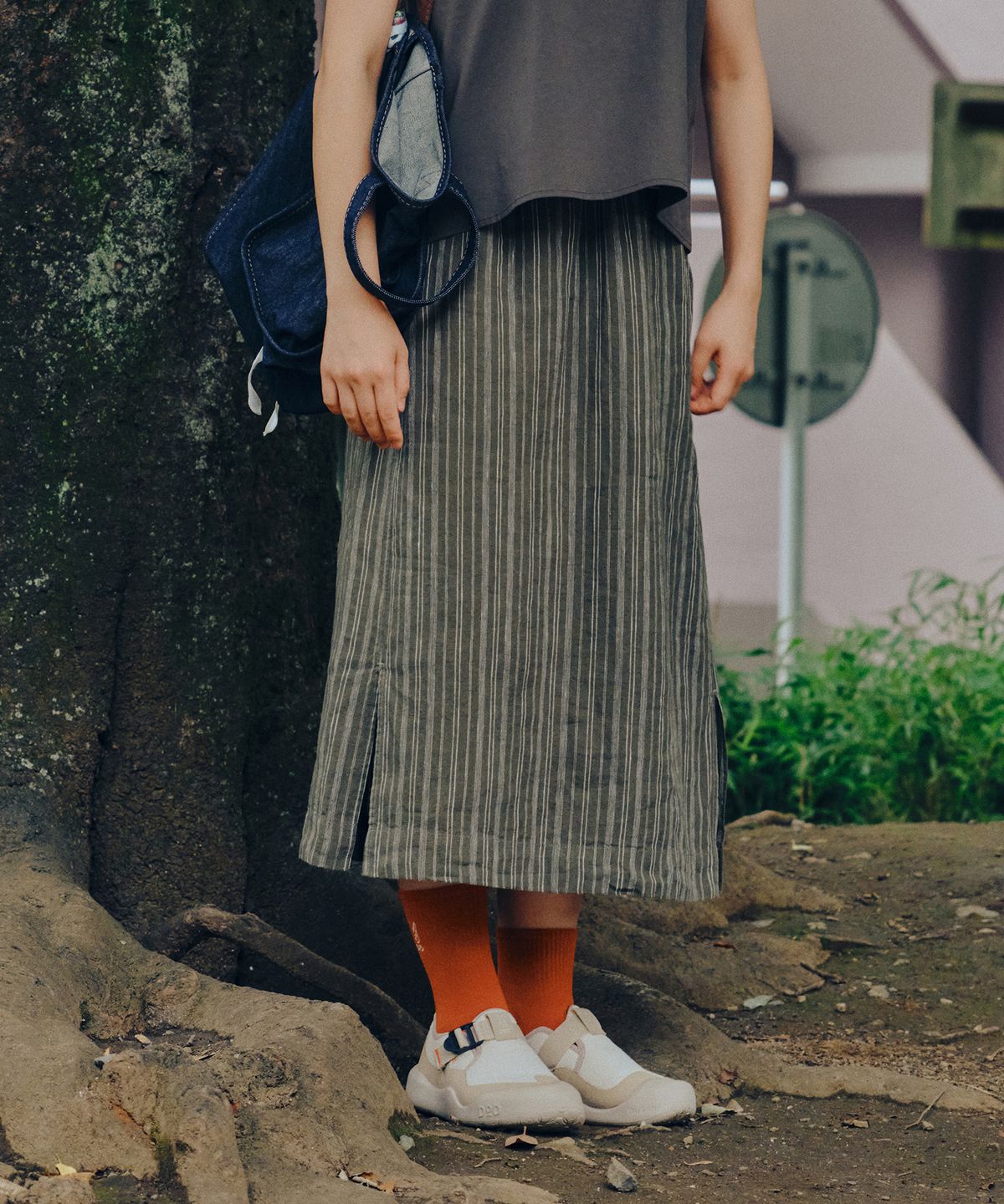 디오디(DOD) 여성) 마사 스트라이프 스커트(KHAKI)
