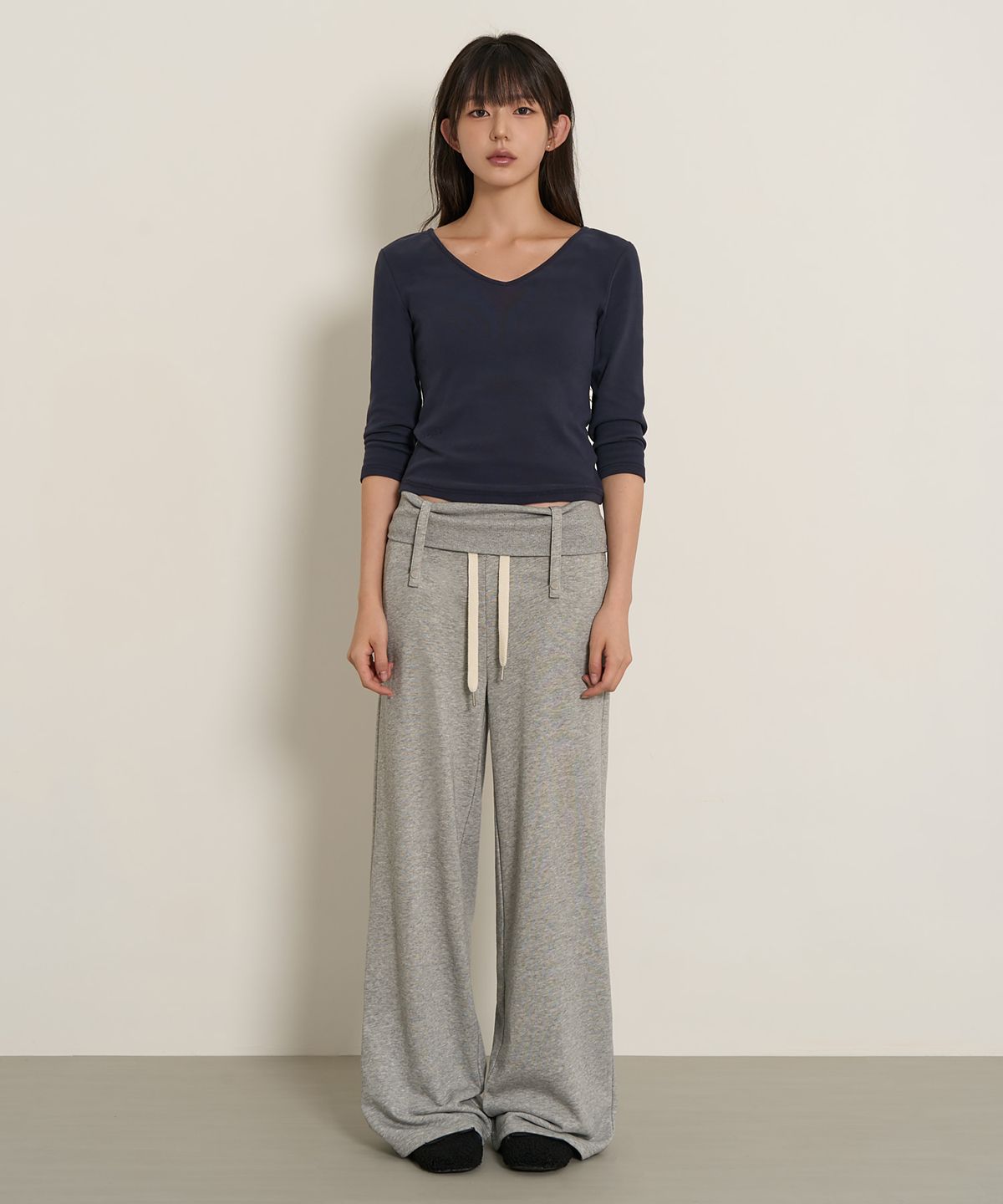 페플리(PEPLEE) Folded Snap Sweat Pants (Grey)