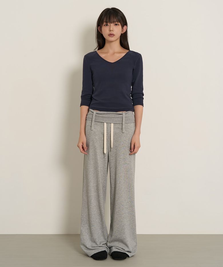 Folded Snap Sweat Pants (Grey)