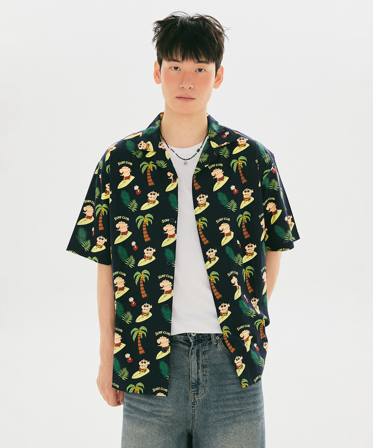 스파오(SPAO) [짱구] 하와이안 반팔 셔츠(Navy)_SPYWG37U01