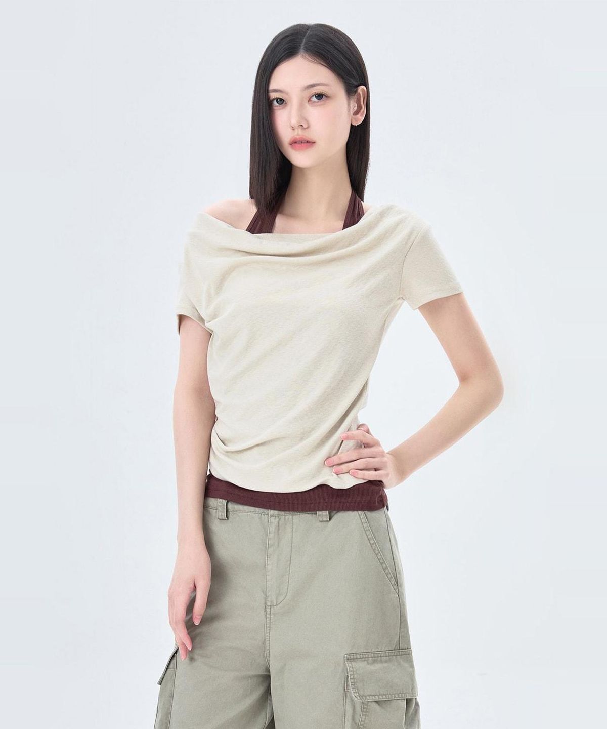 미쏘(MIXXO) 카울넥 반팔 티셔츠_MIWHWG91SS