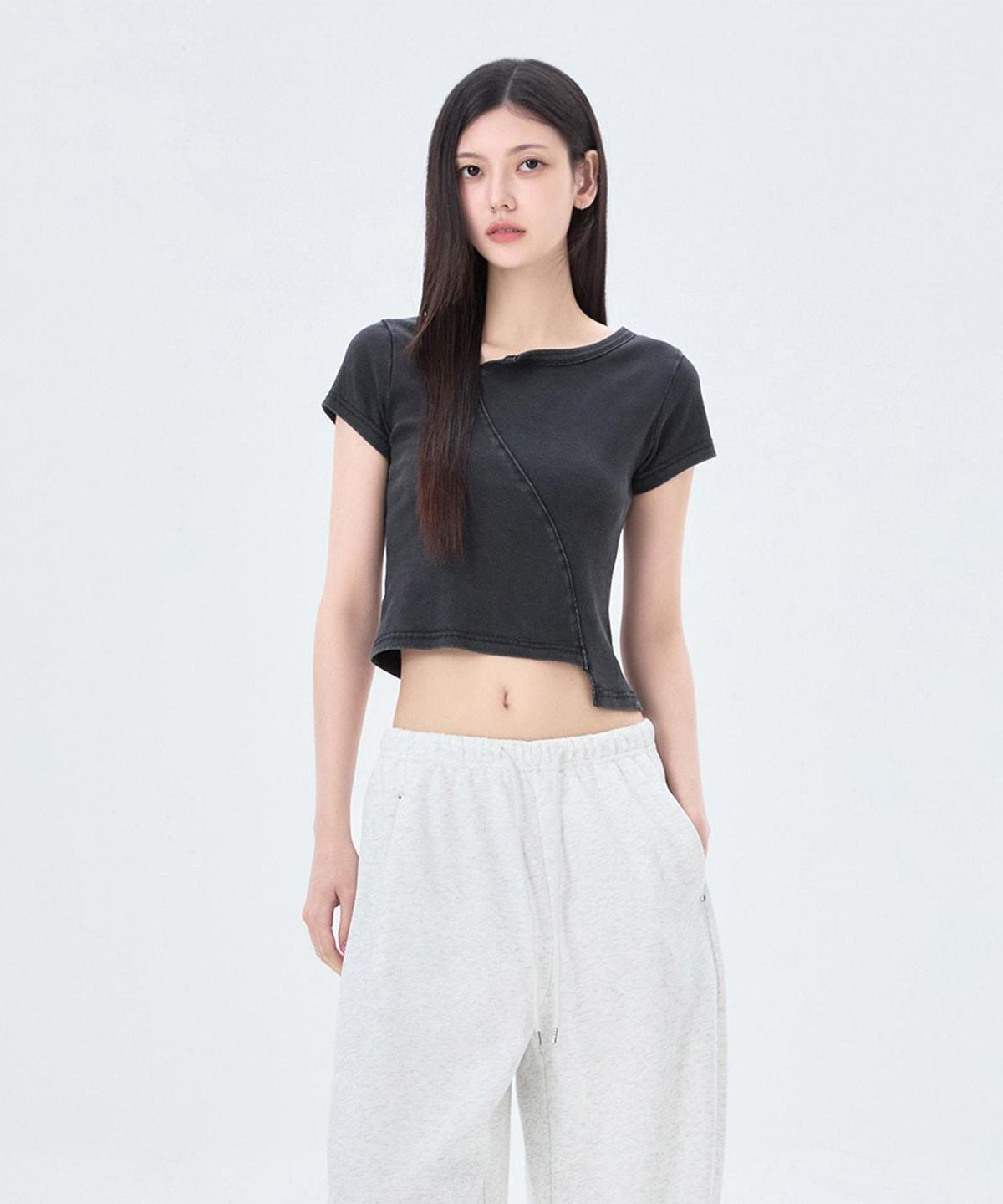 미쏘(MIXXO) 워시드 반팔 티셔츠_MIWHWG90SS