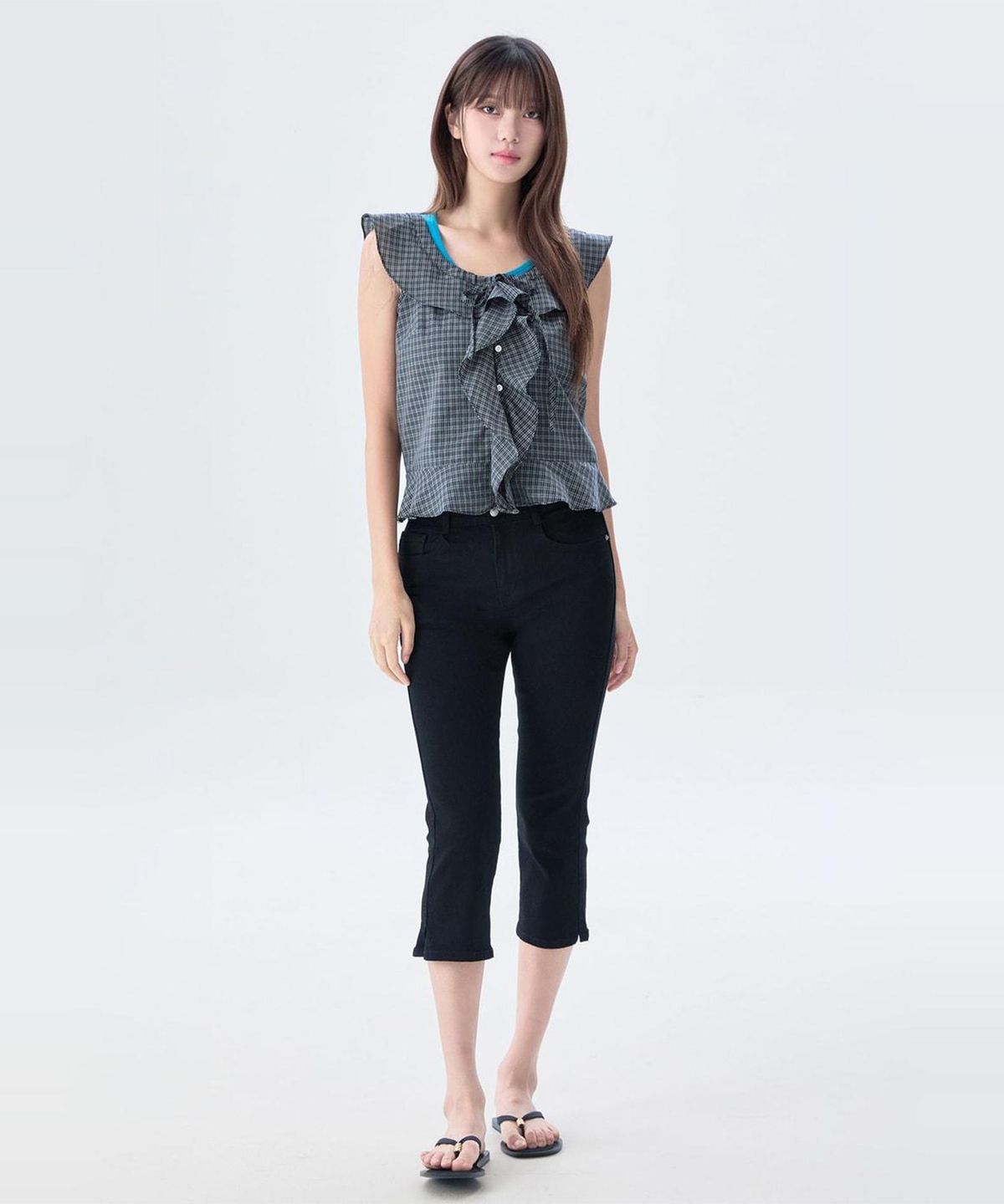 미쏘(MIXXO) 체크 러플 블라우스_MIWBNG91SS