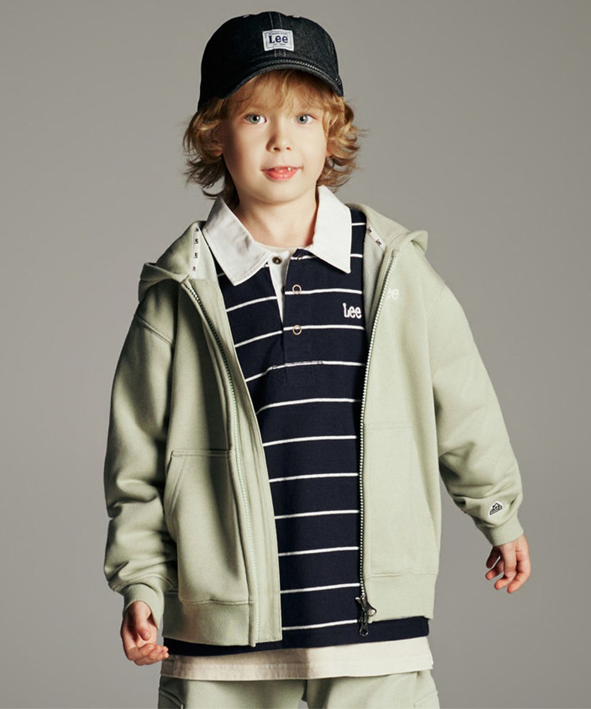 리 키즈(LEE KIDS) 스몰로고 후드집업 올리브 LK2603HZ01OL