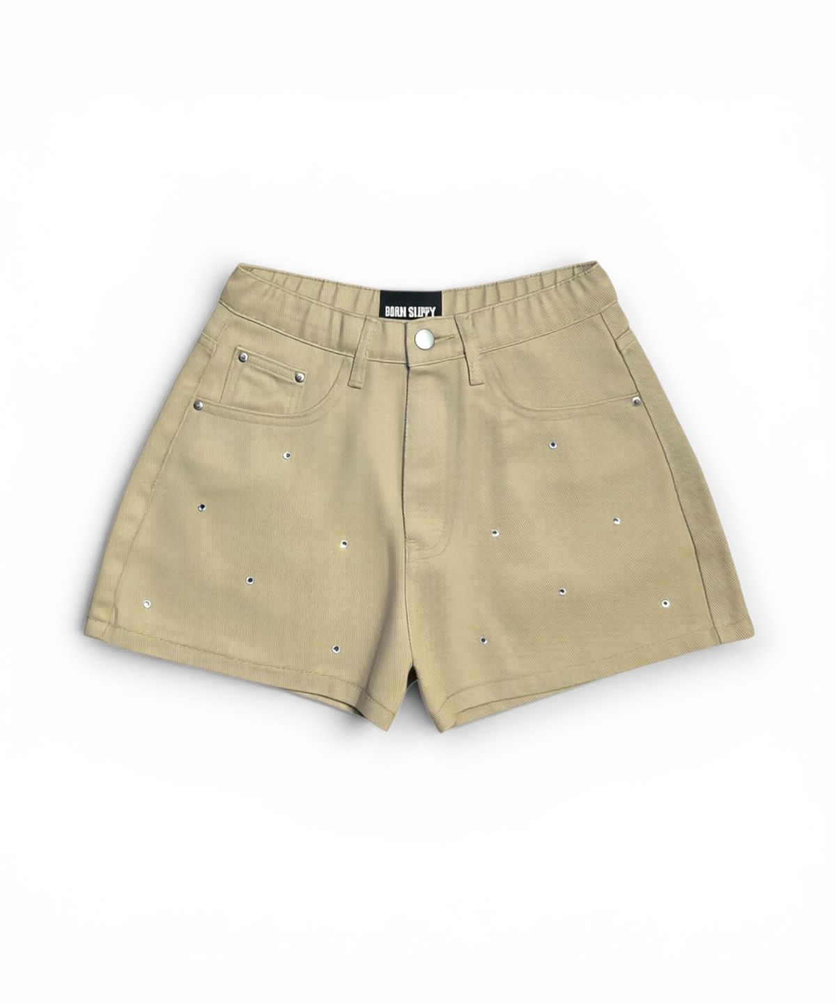 본슬리피(BORN SLIPPY) Crystal Stud Cotton Mini Shorts (Beige)