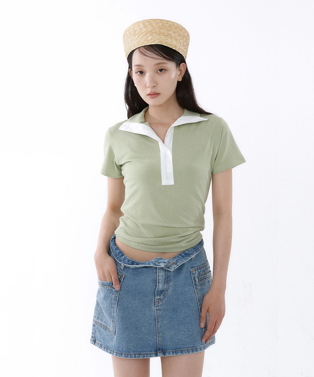 러벤티나(LOVENTINA) 소프트 텐셀 하이넥탑_스모크그린