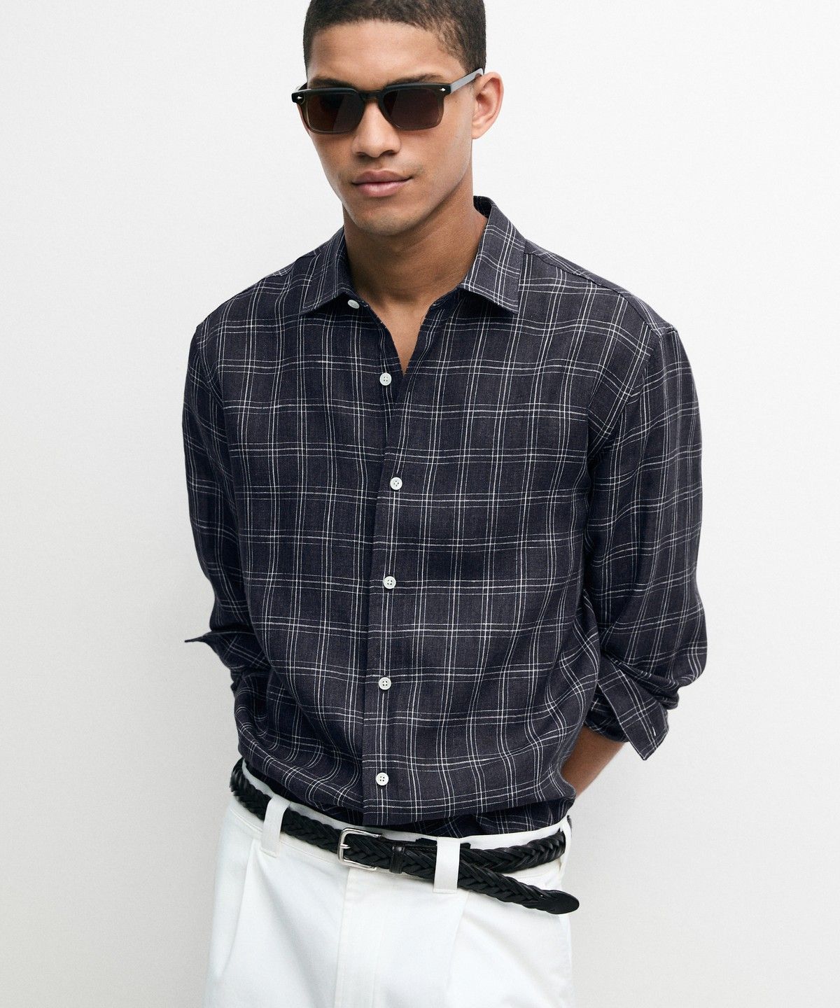 마시모두띠(MASSIMO DUTTI) 100% 린넨 레귤러 핏 체크 셔츠