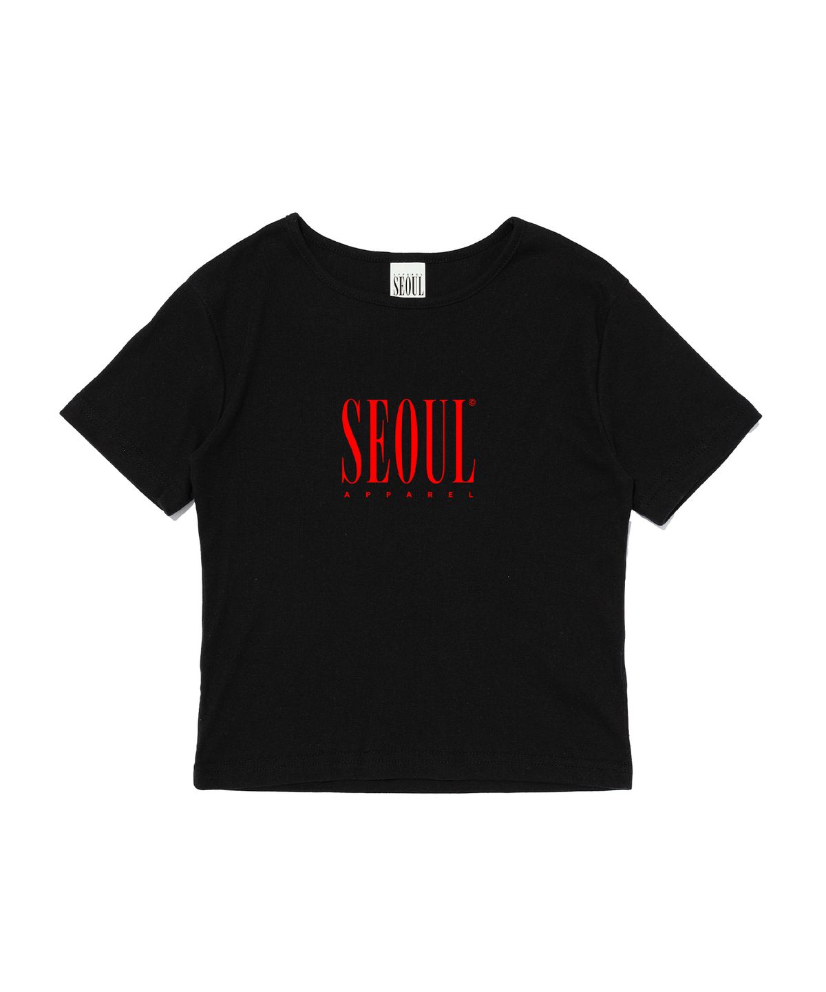 서울어패럴(SEOUL APPAREL) 레터링 로고 크롭 반팔 티셔츠 (블랙)