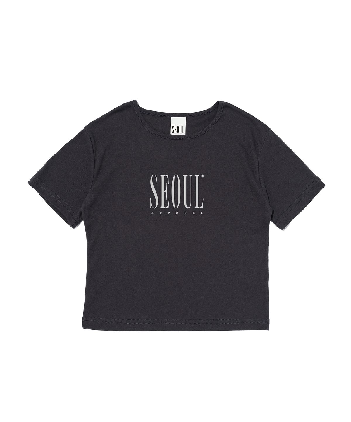 서울어패럴(SEOUL APPAREL) 레터링 로고 크롭 반팔 티셔츠 (차콜)
