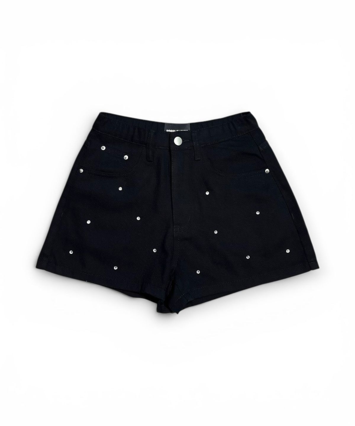 본슬리피(BORN SLIPPY) Crystal Stud Cotton Mini Shorts (Black)