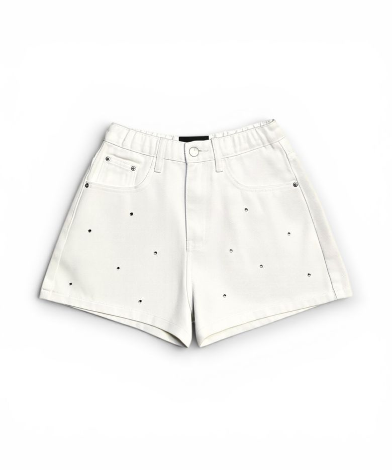 Crystal Stud Cotton Mini Shorts (White)