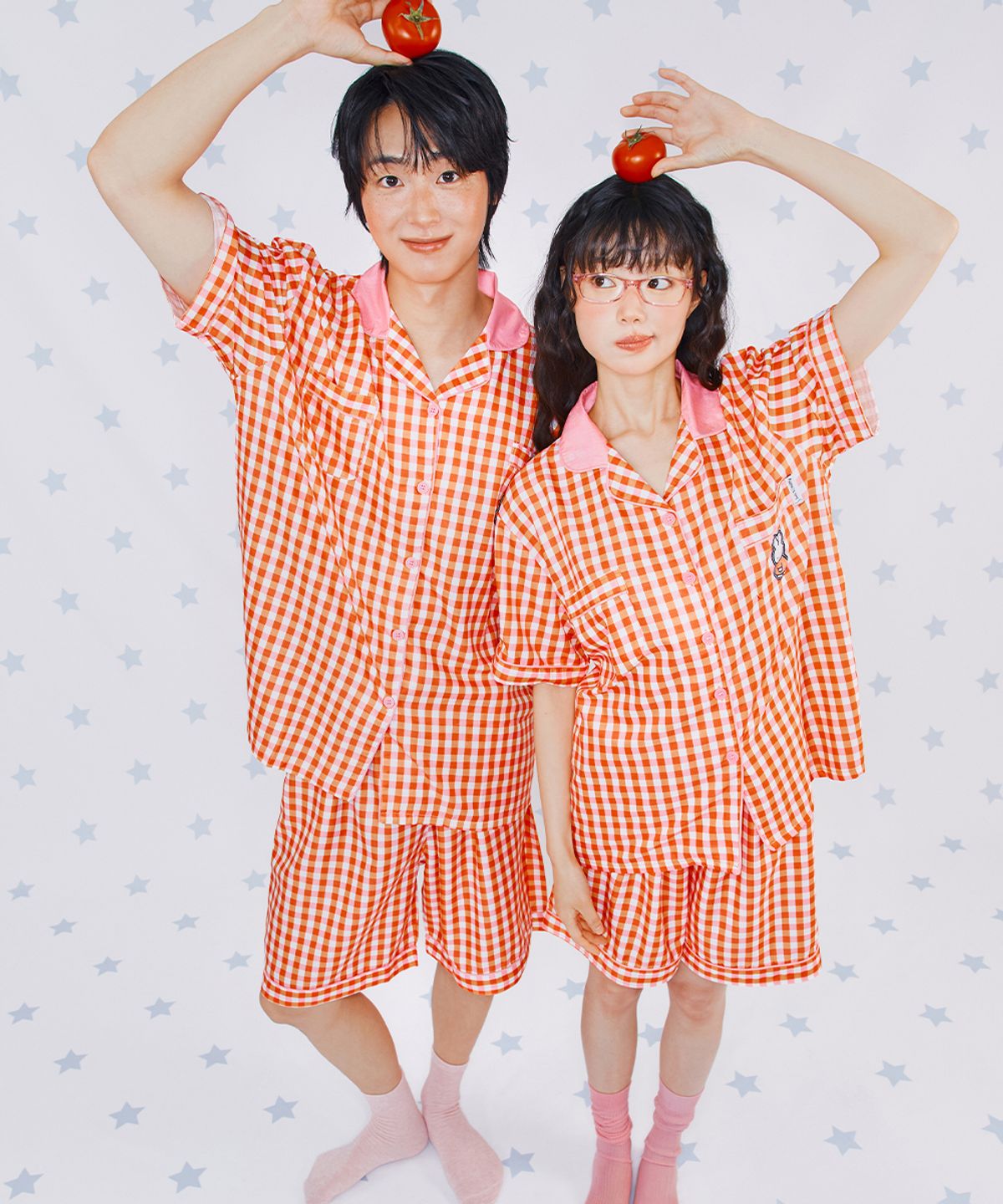 주디앤(JUDYN) [2PACK] 미피 패치 체크 반팔 잠옷 세트_레드체크