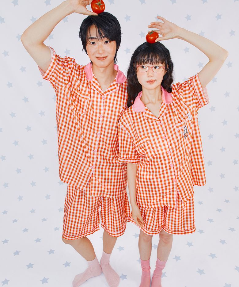 [2PACK] 미피 패치 체크 반팔 잠옷 세트_레드체크