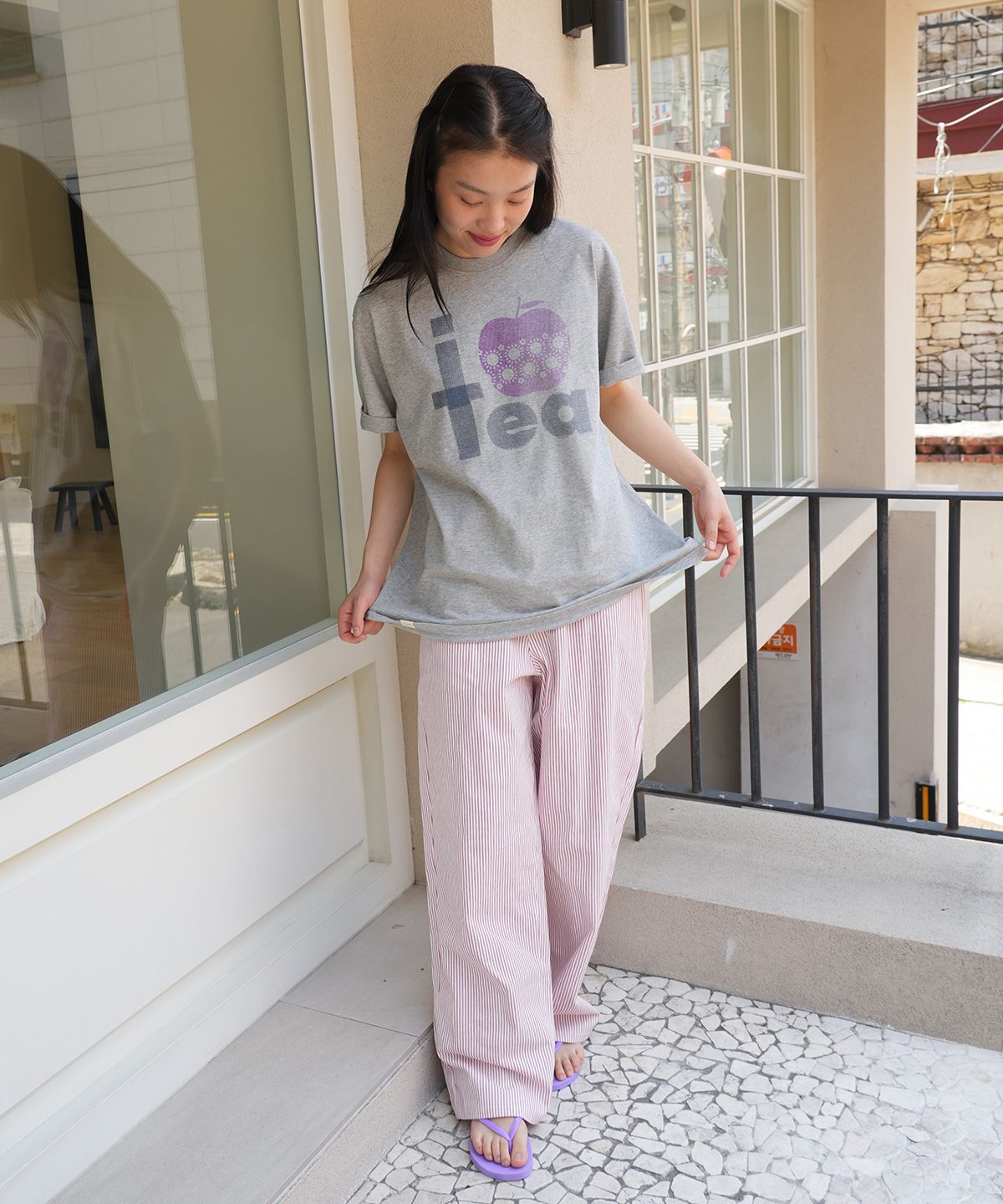 나츠(NAATS) Apple tea oversized t-shirt, melange gray
