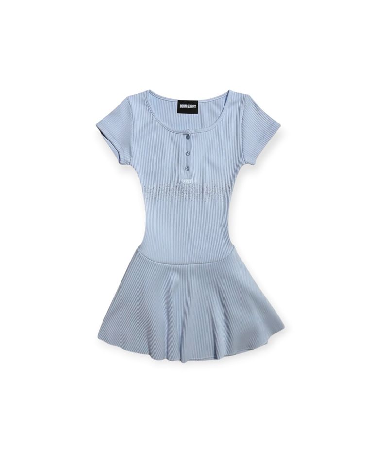 Crystal Line Henley Skater Mini Dress (Cloud Soda)