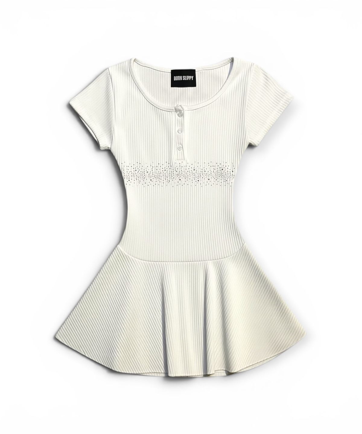본슬리피(BORN SLIPPY) Crystal Line Henley Skater Mini Dress (Milk Cream)