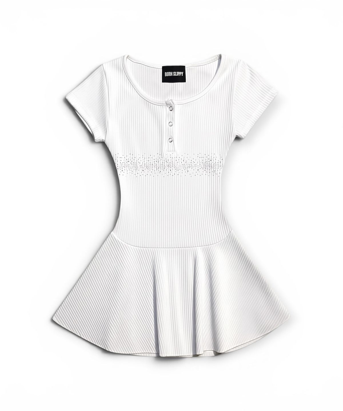 본슬리피(BORN SLIPPY) Crystal Line Henley Skater Mini Dress (Milk Cream)