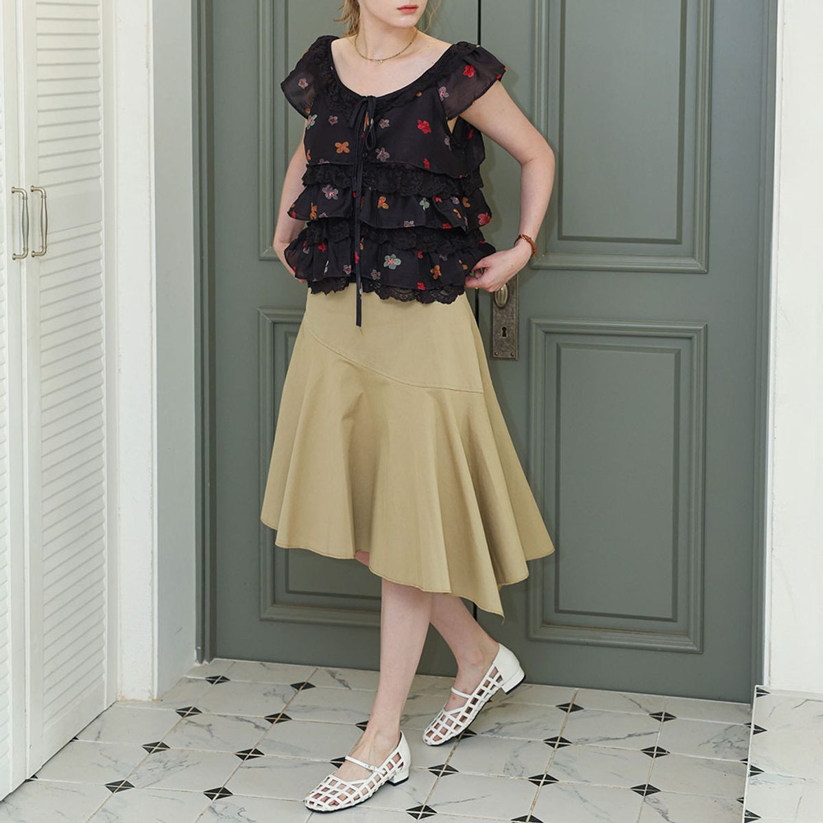 던드롭(DUNDROP) DD_Handkerchief hem skirt_BEIGE