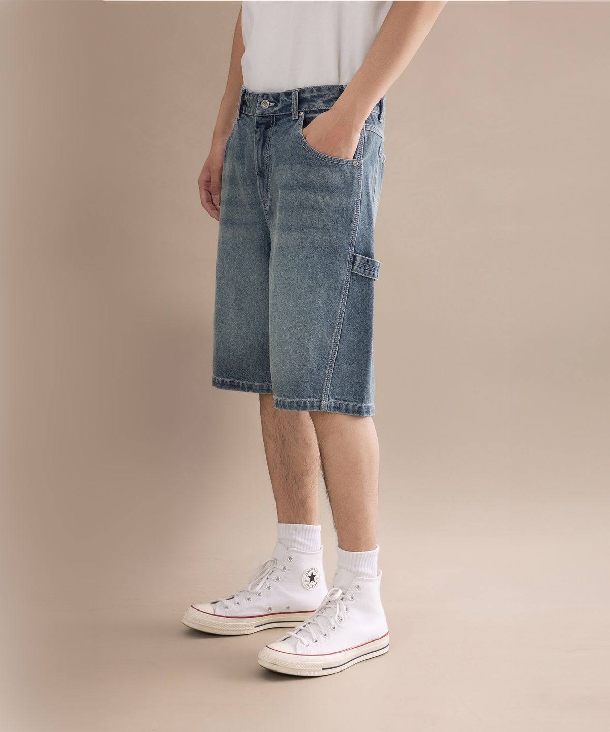 컨버스(CONVERSE) 데님 카고 쇼츠 블루 데님 MCK085-UHA