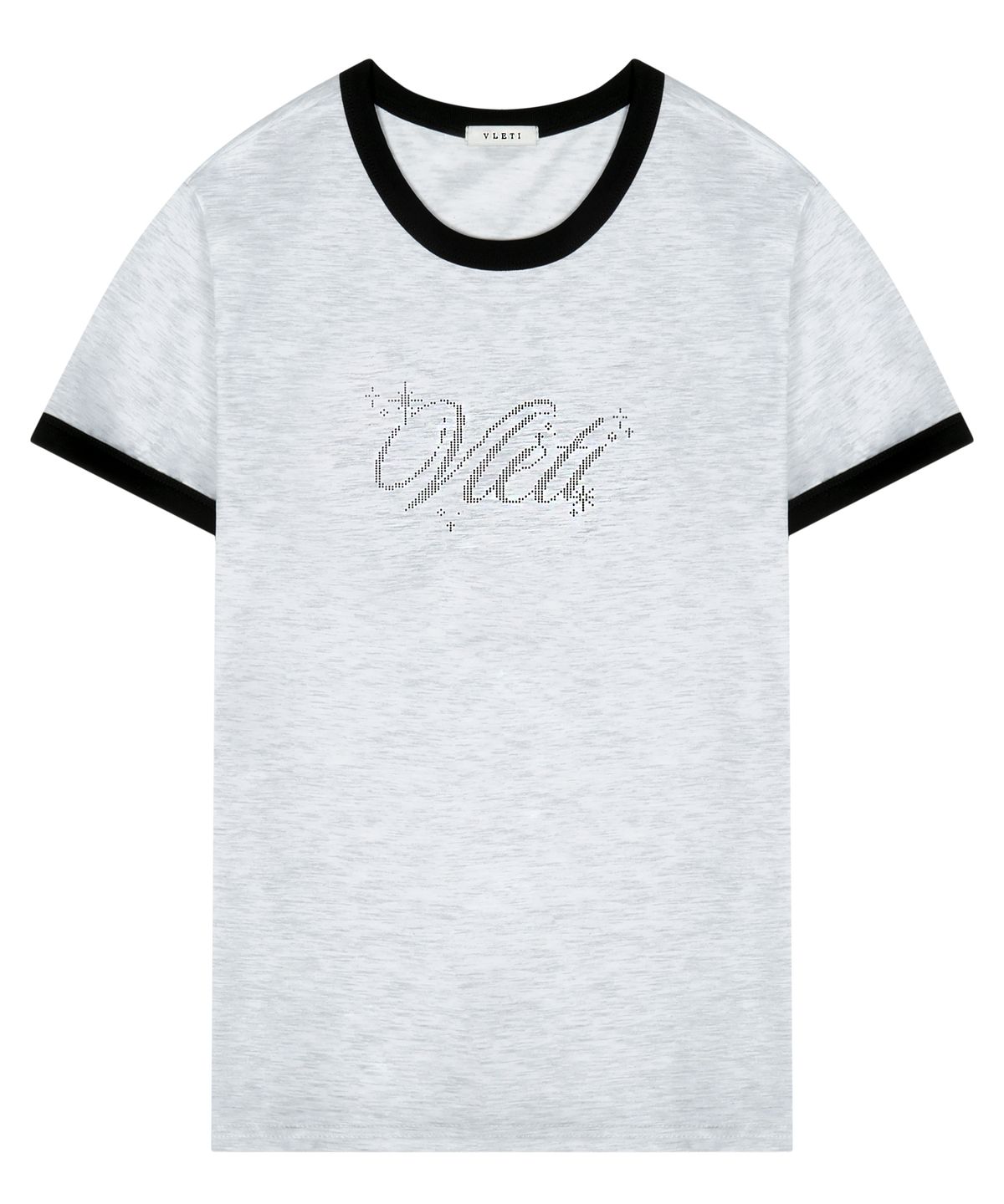 블레티(VLETI) Cotton Twinkle Lettering Contrast Detail T-Shirt (white melange)