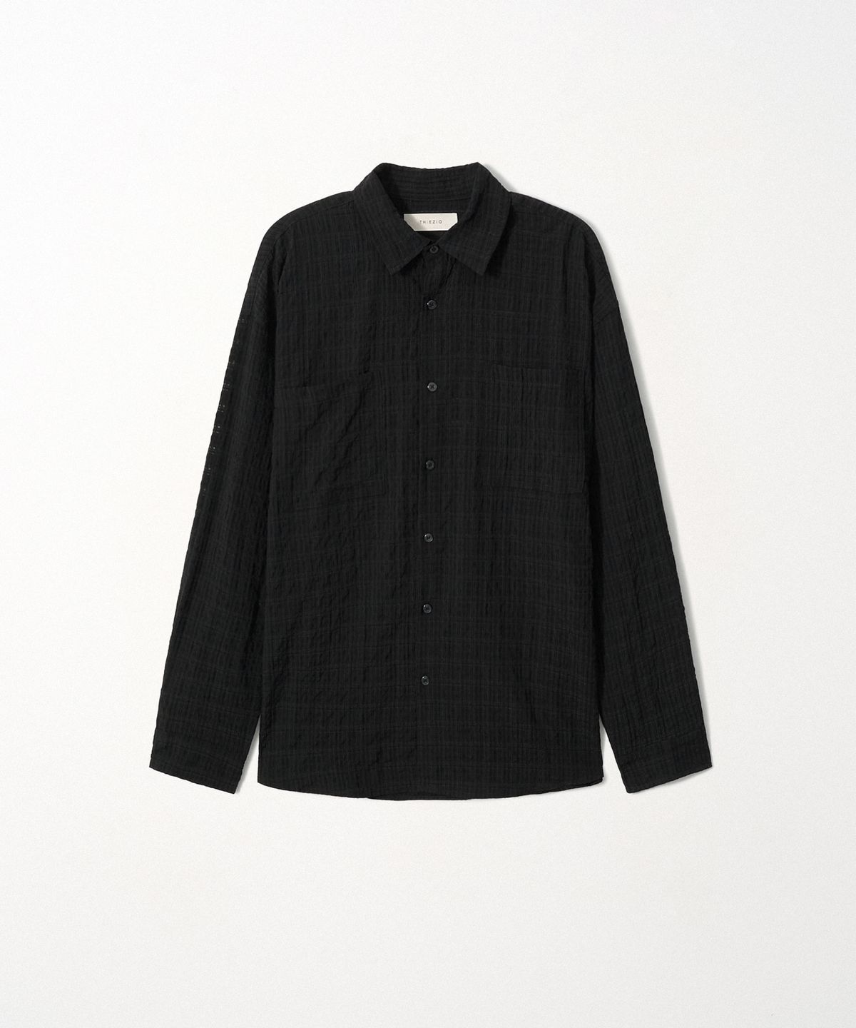 이지오(EZIO) Textured Crochet Shirt_Black