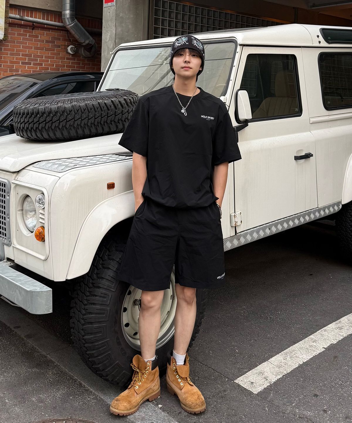 유씨엘에이(UCLA) 남녀공용 나일론 절개 티셔츠[BLACK](UC4ST75)