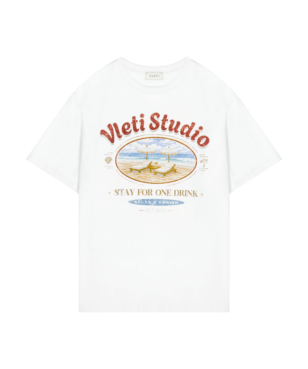 블레티(VLETI) Cotton Oversized Beach&Lettering Print Tee (white)