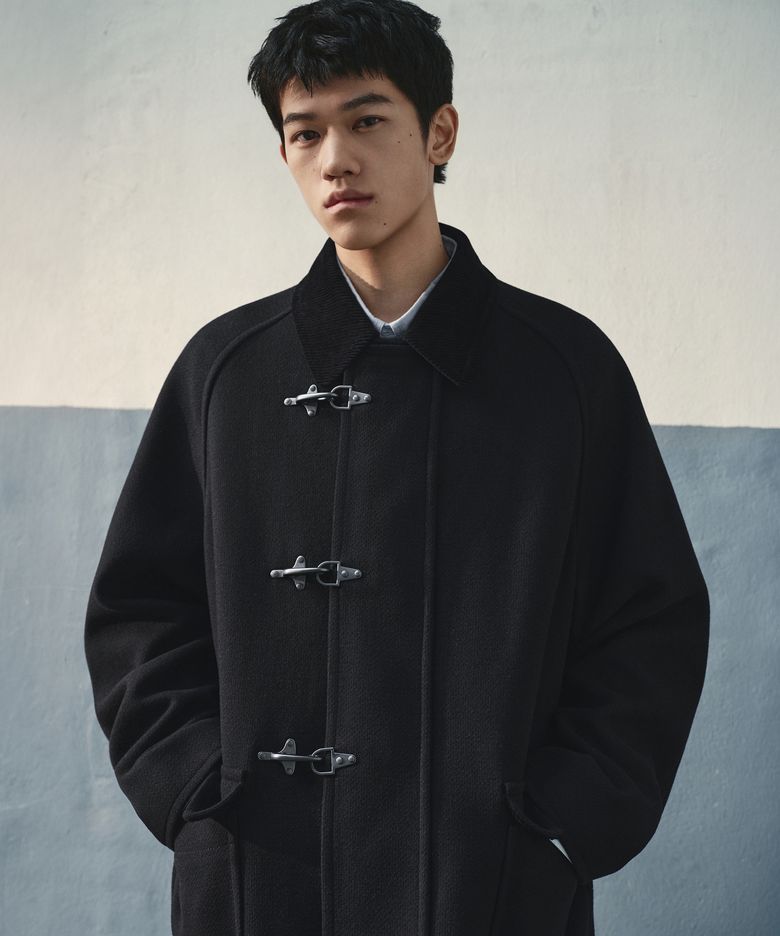 울 블렌드 파이어맨 하프 코트 [블랙]