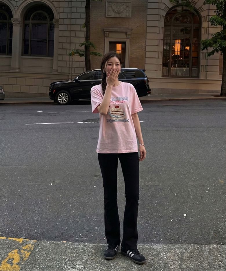 Cotton Oversized Lettering&Cake Print Tee (pink)