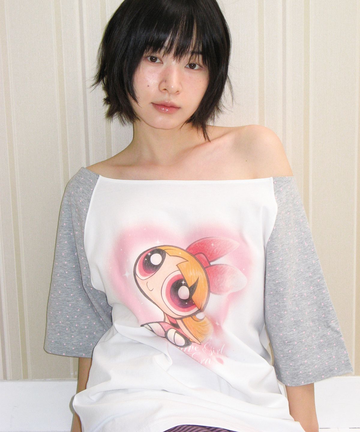 아메스 월드와이드(AMES-WORLDWIDE) PPG HEART RAGLAN OFF SHOULDER TEE WHITE
