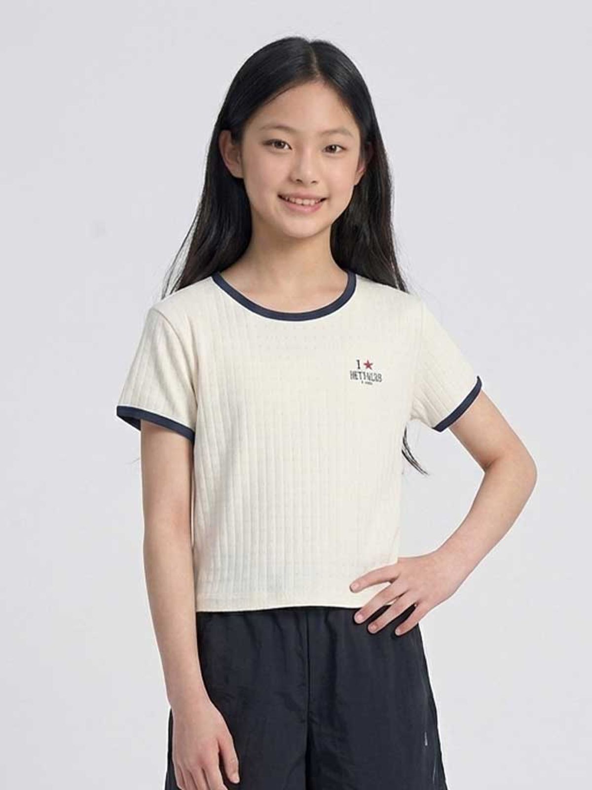 행텐 틴즈(HANGTEN TEENS) 틴즈 여아 안티필링 아일렛 반팔 티셔츠_025(14570-131-426-31)